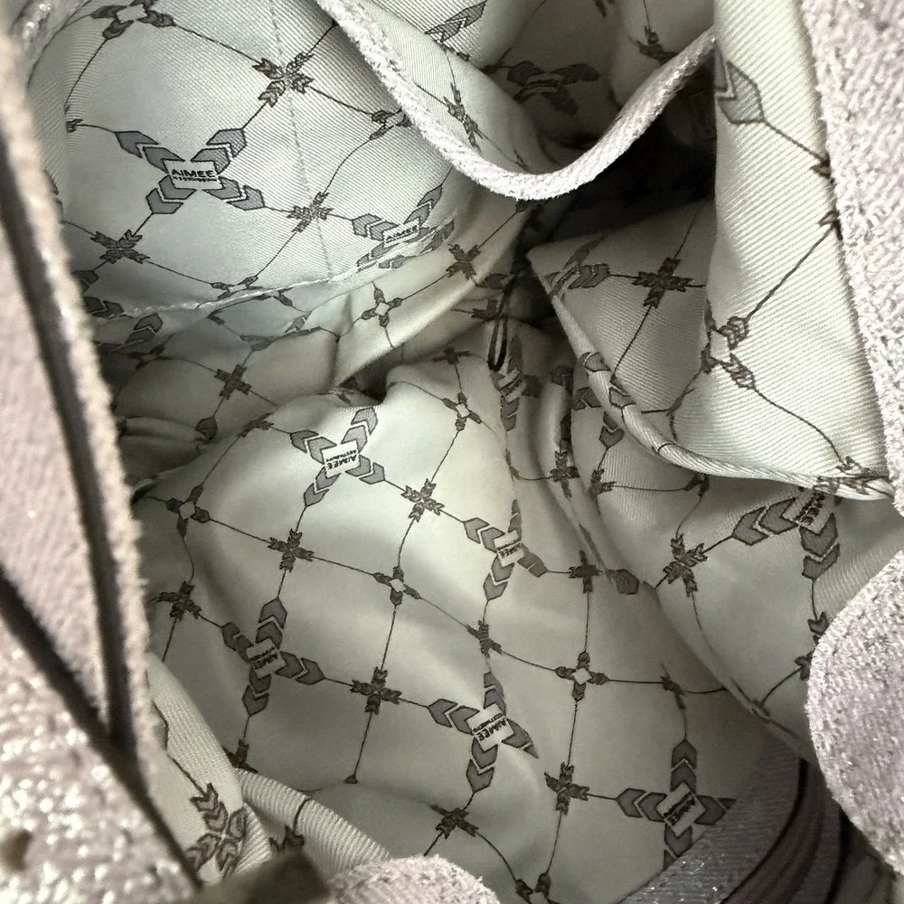 Aimee Kestenberg Bali Hobo Bag Purse Double Entry Lamb Leather Lavender Denim